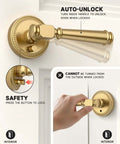 Champagne Bronze Privacy Door Handles With Keyless Push Button Lock, Interior Door Levers, Reversible For Bedroom And Bathroom