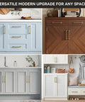Champagne Bronze Cabinet Pulls 10 Pack 5 1 16 Inch Solid Zinc Alloy Modern Square Drawer Handles installed on cabinetry.