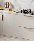 Modern kitchen with 25 Pack Six And A Quarter Inch Champagne Bronze Edge Finger Pull Cabinet Handles for cabinets and drawers.