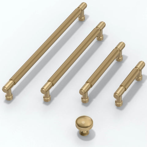 10 Pack Champagne Bronze Knurled Cabinet Pulls, 5 Inch 128mm, Modern Kitchen Cabinet Handles for Drawers and Doors displayed on white surface