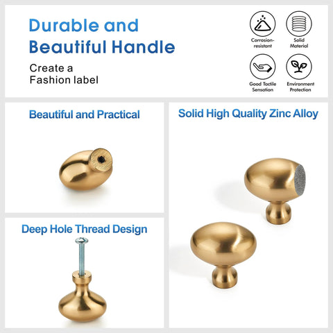 Champagne Bronze Oval Cabinet Knobs 10 Pack with zinc alloy construction, detailed view of screw design and handle features.