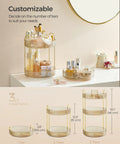 Three Tier Round Rotating Makeup And Skincare Organizer for countertop vanity in champagne gold with customizable compartments