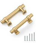 10 Pack 2.5 Inch Gold Cabinet Drawer Pulls Champagne Gold Modern Handles For Kitchen Cabinets Cupboards Bathrooms Dressers And Furniture Hardware Ideal For Upgrading Kitchen Bath Bedroom Decor, shown with screws