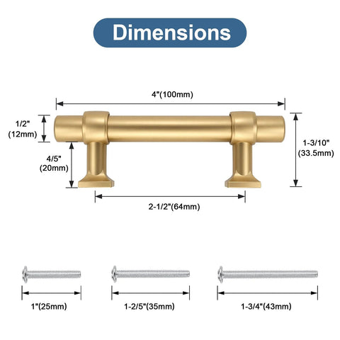 Dimensions of 10 Pack 2.5 Inch Gold Cabinet Drawer Pulls Champagne Gold Modern Handles For Kitchen Cabinets Cupboards Bathrooms Dressers