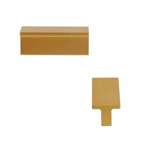 Champagne Gold 10 Pack Drawer Pulls, 2 Inch T Shaped Cabinet Knobs, Rectangle Handles, Solid Aluminum Alloy, Image of Front and Side View.