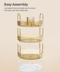 Three Tier Round Rotating Makeup And Skincare Organizer for Countertop Vanity in Champagne Gold, disassembled view