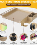 Champagne Gold Pro Grade Hair Salon Cart With Wheels Multi Function Salon Tray Station showing tool holders and compartments