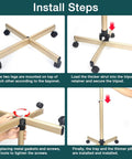 Installation steps for assembling the Champagne Gold Salon Rolling Tray On Wheels with adjustable height and swivel castors.