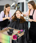 Champagne Gold Pro Grade Hair Salon Cart with wheels in use at a salon, holding various tools, showing its multi-functionality.