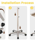 Installation steps of Champagne Gold Pro Grade Hair Salon Cart With Wheels Multi Function Salon Tray Station Height Adjustable From 26 To 43 Inches Large Capacity Tool Holder For Combs Razors Dryers Wigs And More Corrosion Resistant