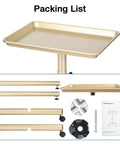 Packing list for Champagne Gold Salon Rolling Tray On Wheels, Adjustable Height Service Cart for salons and studios.