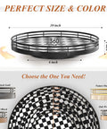 Checkered Black And White Lazy Susan Turntable With Iron Frame And Oak Wood Top 10 Inch Round Decorative Tray for cookies