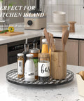 18 Inch Black And White Checkered Lazy Susan Turntable With Iron Frame Decorative Tray for kitchen island