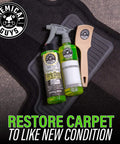 Chemical Guys Foaming Citrus Fabric Clean, Carpet and Upholstery Cleaner - 16 oz spray bottle with brush on a car mat