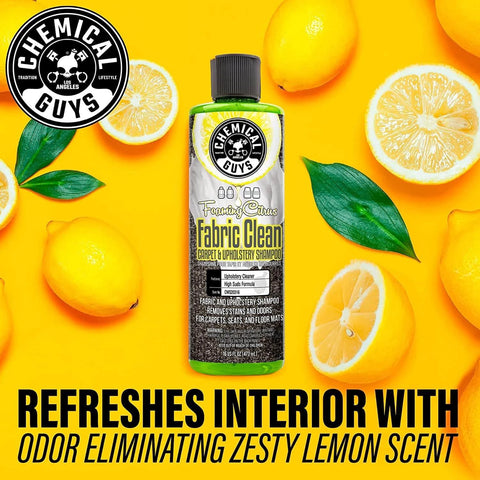 Chemical Guys Foaming Citrus Fabric Clean, Carpet and Upholstery Cleaner - Car Carpet Cleaner for Seats, and Floor Mats, Safe for Home, Office & More, Citrus Scent - 16 oz bottle with lemons