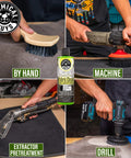 Chemical Guys Foaming Citrus Fabric Clean, Carpet and Upholstery Cleaner - Car Carpet Cleaner for Seats, and Floor Mats, Safe for Home, Office & More, Citrus Scent - 16 oz shown with cleaning methods including hand brush, machine, extractor pretreatment, and drill.