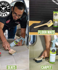 Chemical Guys Foaming Citrus Fabric Clean Carpet and Upholstery Cleaner used on car seats, carpets, and floor mats.