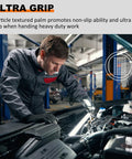 Mechanic wearing Large Chemical Resistant Latex Gloves 10 Pairs Heavy Duty Dishwashing Gloves while repairing car engine