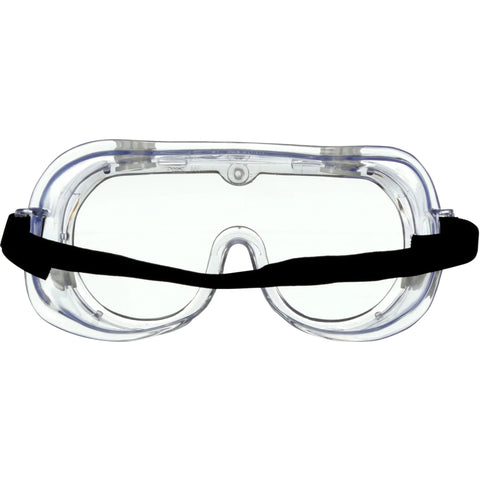 Front view of Chemical Splash Goggles with Impact Resistant Lens and Adjustable Strap, ANSI Z87.1 rated eye protection