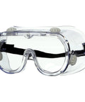 Front view of Chemical Splash Goggles With Impact Resistant Lens And Adjustable Strap shown with clear lens and black strap