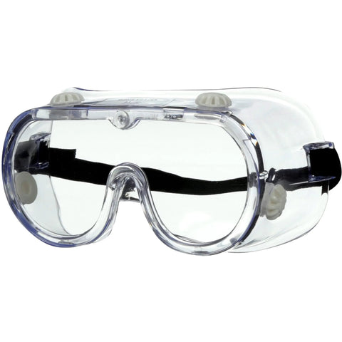 Front view of Chemical Splash Goggles With Impact Resistant Lens And Adjustable Strap shown with clear lens and black strap