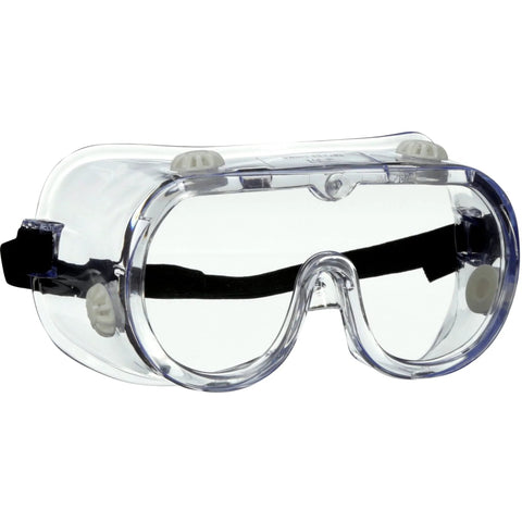 Chemical Splash Goggles With Impact Resistant Lens And Adjustable Strap in clear view showing protective features.