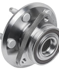 Close-up of 2 Wheel Bearing Hubs Set For Chevy Traverse GMC Acadia Buick Enclave Saturn Outlook ABS Models Replacement Front Or Rear Hub Assemblies With Bearings, Pair Of High Quality Hub Assemblies For Front Or Rear Axle, ABS Compatible And Durable.