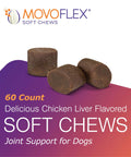Joint Support Soft Chews For Large Dogs 80 Lb And Up 120 Count MoVoFlex Daily Dose with chicken liver flavor, three chews shown