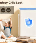 Child sitting near Portable Washer And Dryer Combo For Small Spaces With One Point Eight Cu Ft Capacity Including 18 Lb Wash Load And 12 Lb Dry Load Ideal For Apartments Dorms RVs And Tiny Homes All In One Compact Laundry Solution With Wash Cycles And Efficient Drying, demonstrating safety child lock feature.
