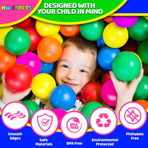 Child playing in ball pit with colorful Play Balls for Ball Pit, Plastic Crush Proof, Phthalate & BPA Free, Assorted Colors (200 Balls)