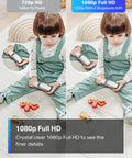Comparison of 720p vs. 1080p indoor security camera footage showing a child playing, highlighting clarity for baby monitoring.