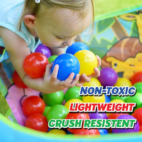 Child playing with 200 Premium Crush-Resistant Play Balls for Ball Pits – Non-Toxic, BPA & Phthalate Free – Vibrant Assorted Colors