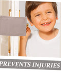 Child smiling next to a door with Door Silencer Cushion Set With Elastic Straps Safe Door Stopper installed.