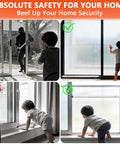 Adjustable Sliding Door And Window Safety Rods Four Pack 17 To 50 Inch Rubber Tip Locks Durable Window And Door Security Bars For Home Apartment Travel And Patio White Child Safe For Kids And Pets shown installed on doors and windows to prevent unauthorized access.