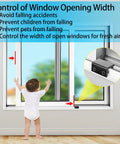 Child standing near window with 4 Pack Sliding Window Locks With Key For Vertical And Horizontal Sliding Windows And Doors Easy To Install Adjustable Security Window Locks For Patio Bedroom Home And Office Black installed, showing lock usage.