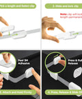 Eight Pack Child Safety Locks use 3M Adhesive, no screws, installation and use on cabinets, drawers, ovens, and toilet seats