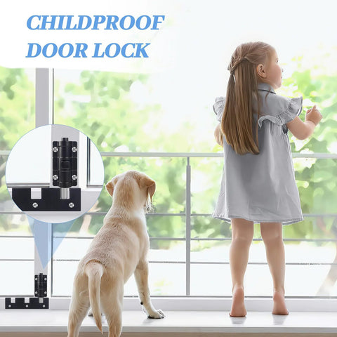 Sliding Glass Door Lock Set For Child Safety And Extra Security, window lock installed on sliding door with child and dog