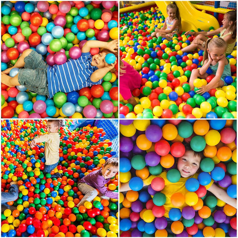 Children playing in a ball pit filled with multicolored Ball Pit Balls for Baby and Toddler Phthalate Free BPA Free Crush Proof Plastic