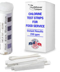 Chlorine Test Strips for Restaurants and Food Services, 1 x Vial of 100 Sanitizer Test Strips for Kitchens, 0-200 ppm Testing Kit