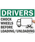 Chock Wheels Before Loading And Unloading Sign For Drivers, 10 By 14 Inch Aluminum, Heavy Duty Rustproof Outdoor Safety Sign With Four Corner Mount Holes For Easy Install SmartSign