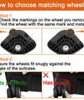 Guide on how to choose matching wheels for Wheels Replacement Kit for Samsonite Freeform Hardside Carry On Suitcase.