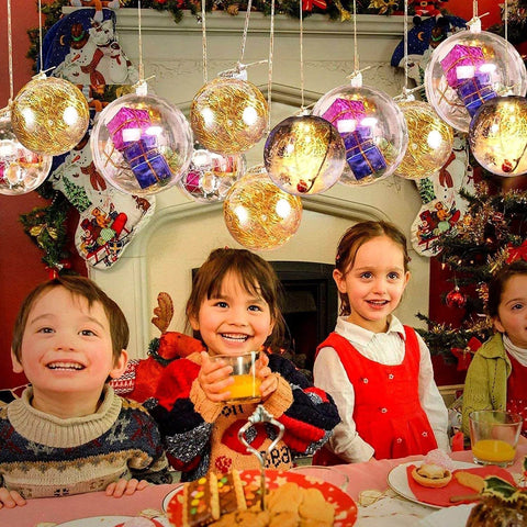 Children at a festive table with 10 Pcs 3.14 inch Filling Transparent Plastic Decorative Call DIY Craft Ball Transparent Ball