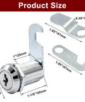 Cam Lock Set For Cabinets With Keyed Alike One And One Eighth Inch Cylinder For File Cabinets Lockers Mailboxes Drawers And Tool Boxes Made From Chrome Plated Zinc Alloy Corrosion Resistant And Durable Security shown with dimensions