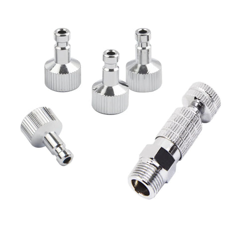 Airbrush Quick Release Disconnect Kit With Four G1/8 Inch Male Fittings And Female Hose Connections, chrome plated copper.