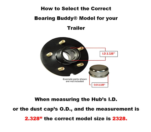 USA Made Chrome Plated Bearing Protector With 23B Bra And Blue Grease Indicator For Hubs 2.328 in I.D. size guide