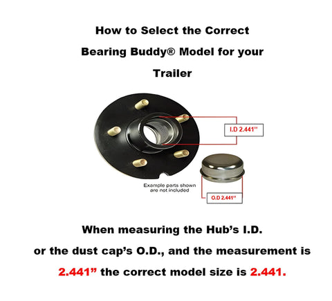Diagram showing USA Made Chrome Plated Bearing Protector installation for 2.441 inch hubs with measurement details.