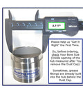 Heavy Duty Chrome Plated Bearing Protector With 23B Bra And Blue Grease Indicator From Bearing Buddy 2717A beside caliper showing 2.717 inch measurement