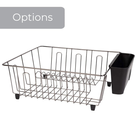 Small Dish Drainer Rack - Chrome/Black - 14 x 12.5 x 5.5 inches, countertop view with black utensil holder