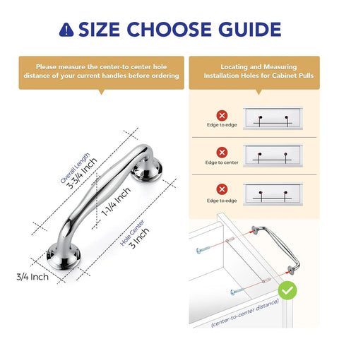 3 Inch Polished Chrome Cabinet Handles Solid Zinc Alloy Pulls For Cupboards And Drawers 10 Pack Modern Kitchen Hardware size guide