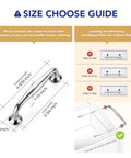 Size guide for 20 Pack 3-3/4 Inch Polished Chrome Cabinet Handles showing dimensions and mounting instructions on a cupboard.